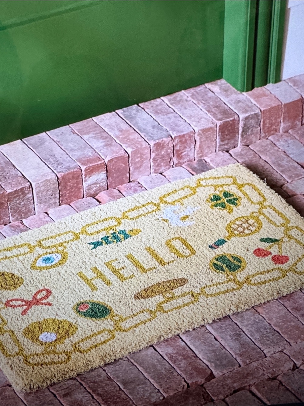 Anthropologie Yellow "Hello" Patterned Door Mat
